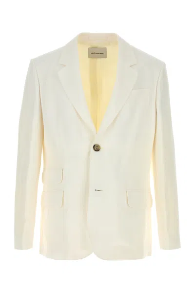 Ami Alexandre Mattiussi Viscose Blend Tailored Blazer Notch Lapel In Neutral
