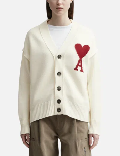 AMI ALEXANDRE MATTIUSSI WHITE WOOL AMI DE COEUR CARDIGAN