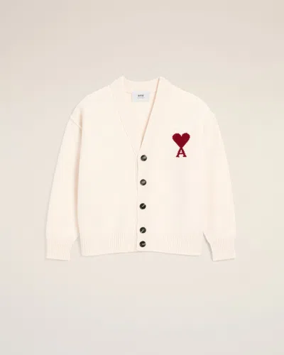 AMI ALEXANDRE MATTIUSSI WHITE WOOL AMI DE COEUR CARDIGAN WHITE