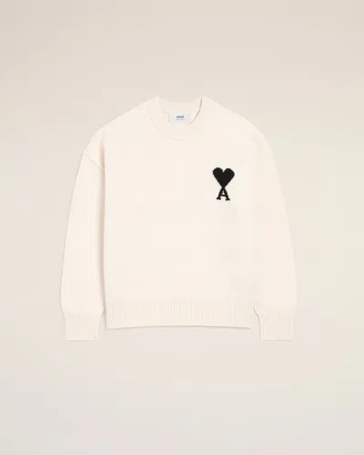 Ami Alexandre Mattiussi White Wool Ami De Coeur Crewneck Sweater White