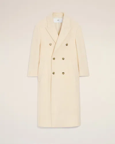 Ami Alexandre Mattiussi White Wool Double Breasted Long Coat White In Multi