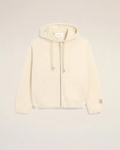 Ami Alexandre Mattiussi White Zipped Cotton Hoodie With Heritage Ami Paris Label White In Ivory