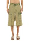 Ami Alexandre Mattiussi Green Cotton Wide Fit Cargo Bermuda Short Green In Beige
