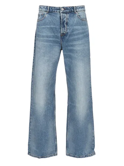 Ami Alexandre Mattiussi Ami Straight-leg Denim Jeans With Faded Blue Wash And Leather Accent