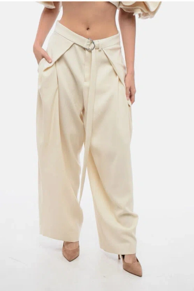 Ami Alexandre Mattiussi Wide-leg Pants With Pleated Effect Belt In Neutral