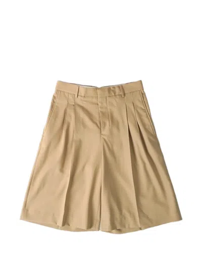 Ami Alexandre Mattiussi Wide Leg Pleated Shorts In Neutral