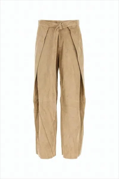 Ami Alexandre Mattiussi Wide-leg Suede Pants With High Waist In Brown