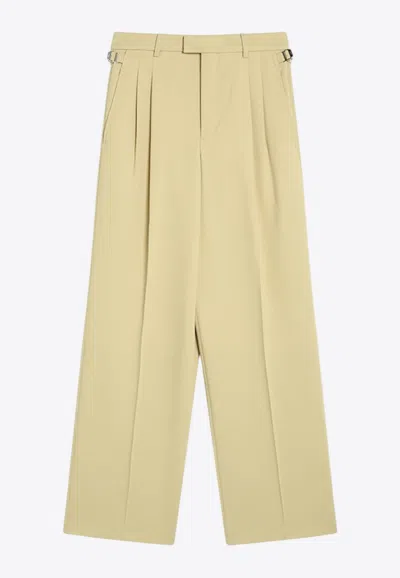 Ami Alexandre Mattiussi Ami Paris Wide Lime-coloured Wool Trousers Women In Neutral