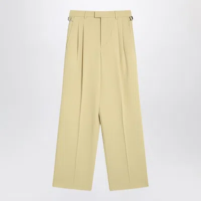 Ami Alexandre Mattiussi Wide Lime-coloured Wool Trousers In Yellow