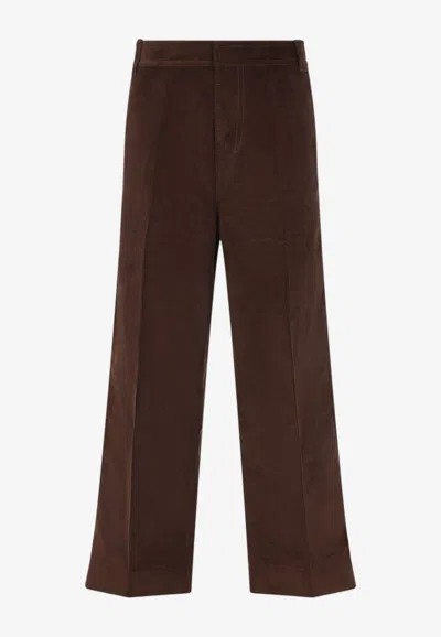 Ami Alexandre Mattiussi Wide-leg Corduroy Pants In Brown