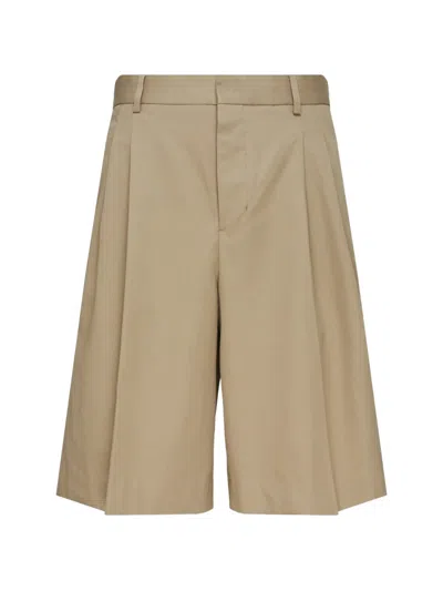 Ami Alexandre Mattiussi Ami Paris Pleated Pinstripe Wide Leg Wool Gabardine Bermuda Shorts In Neutral