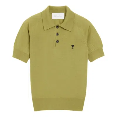 Ami Alexandre Mattiussi Green Wool Short Sleeves Ami De Coeur Polo Green