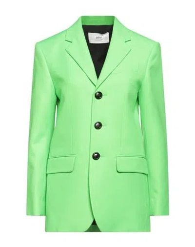 Ami Alexandre Mattiussi Woman Blazer Lime Green Size 14 Virgin Wool, Acrylic