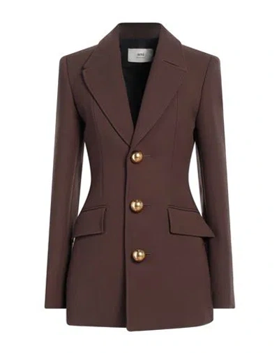 Ami Alexandre Mattiussi Woman Blazer Dark Brown Size 8 Virgin Wool