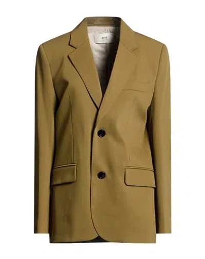 Ami Alexandre Mattiussi Woman Blazer Khaki Size 6 Virgin Wool In Green