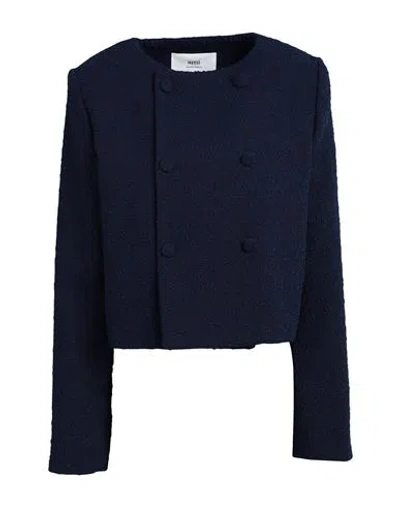Ami Alexandre Mattiussi Woman Blazer Navy Blue Size 8 Wool, Polyester, Cotton, Polyamide