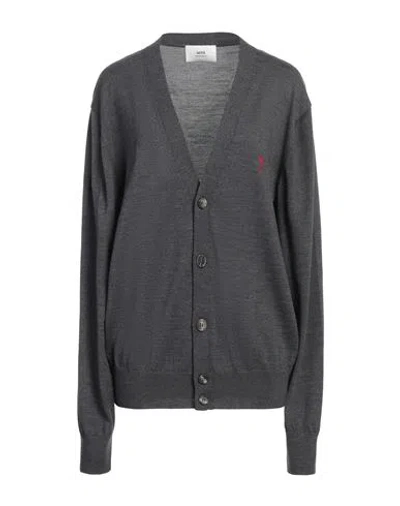 Ami Alexandre Mattiussi Woman Cardigan Lead Size L Merino Wool In Grey