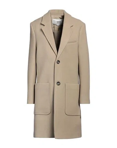 Ami Alexandre Mattiussi Woman Coat Beige Size 14 Virgin Wool, Polyester, Cotton In Gray