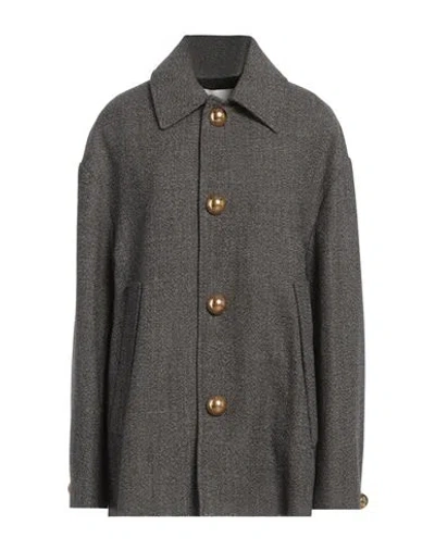 Ami Alexandre Mattiussi Woman Coat Dark Brown Size 4 Virgin Wool, Cotton In Gray