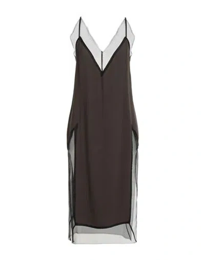 Ami Alexandre Mattiussi Woman Midi Dress Dark Brown Size 8 Acetate, Viscose, Silk