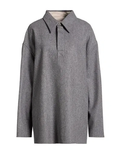 Ami Alexandre Mattiussi Woman Polo Shirt Grey Size L Virgin Wool In Gray