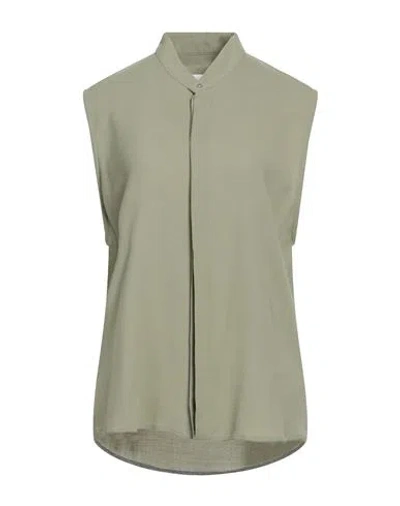 Ami Alexandre Mattiussi Woman Shirt Military Green Size L Virgin Wool, Viscose
