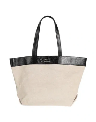 Ami Alexandre Mattiussi Woman Shoulder Bag Beige Size - Leather, Textile Fibers In Sand