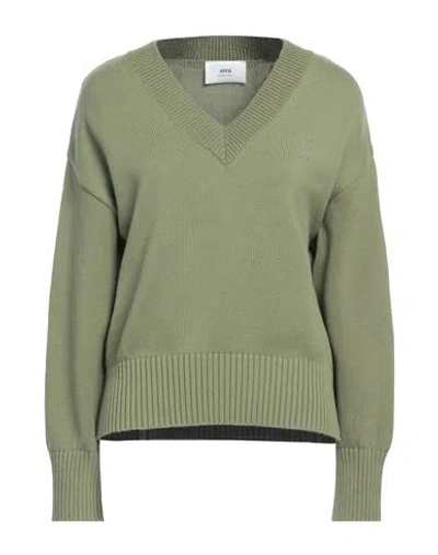 Ami Alexandre Mattiussi Woman Sweater Military Green Size Xs Cotton, Merino Wool