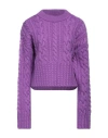 Ami Alexandre Mattiussi Ami Paris Cable Knitted Cropped Sweater In Purple