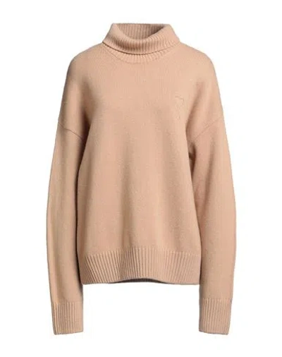 Ami Alexandre Mattiussi Woman Turtleneck Camel Size L Merino Wool, Cashmere In Neutral