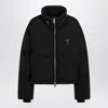 Ami Alexandre Mattiussi Black Down Jacket With Adc Embroidery And Removable Hood In Tech Fabric Woman