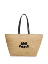 Ami Alexandre Mattiussi Ami Paris Raffia Tote Bag With Logo In Beige