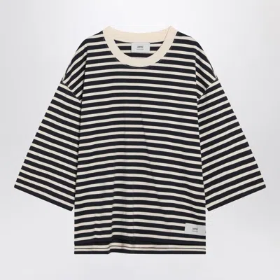Ami Alexandre Mattiussi Navy Blue Striped Cotton T-shirt