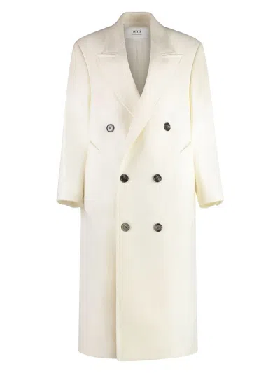 AMI ALEXANDRE MATTIUSSI WOMEN'S IVORY WOOL BLEND OVERSIZE COAT