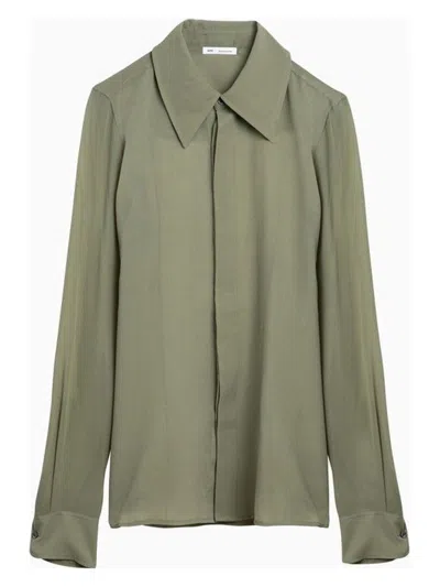 AMI ALEXANDRE MATTIUSSI WOMEN'S OLIVE SILK SHIRT
