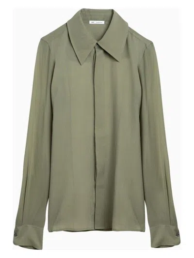 AMI ALEXANDRE MATTIUSSI WOMEN'S OLIVE SILK SHIRT