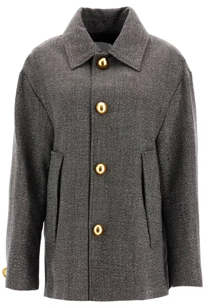 AMI ALEXANDRE MATTIUSSI WOMEN'S SHORT OVERSIZED COAT WITH WEAVE