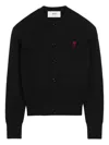 Ami Alexandre Mattiussi Wool Cardigan With Round Neck And Long Sleeves In Black
