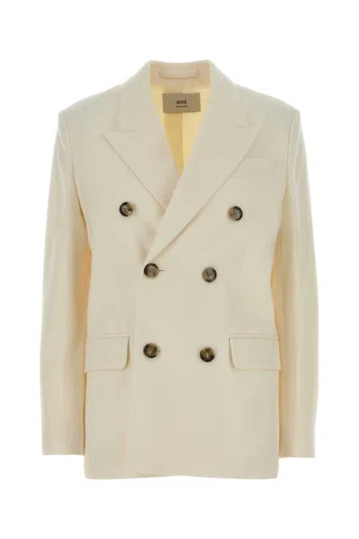 AMI ALEXANDRE MATTIUSSI WOMEN WHITE SOLID NOTCHED LAPEL JACKET, S LUXURY JACKETS FOR WOMEN DARVEYS