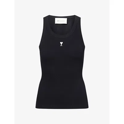 Ami Alexandre Mattiussi Womens Ami De Couer Ribbed Stretch-cotton Tank Top Noir Blanc Creme