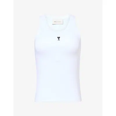 Ami Alexandre Mattiussi Womens Ami Logo-embroidered Stretch-rib Cotton Tank Top In White