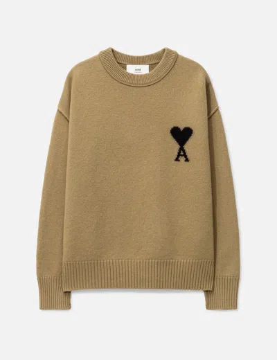 Ami Alexandre Mattiussi Wool Ami De Coeur Crewneck Sweater In Brown