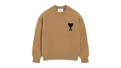 Pre-owned Ami Alexandre Mattiussi Wool Ami De Coeur Crewneck Sweatshirt Sweater In Camel/black In Multi