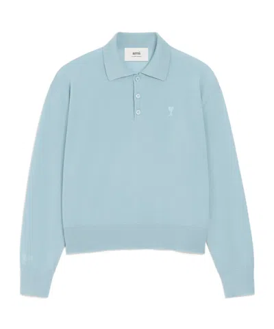 Ami Alexandre Mattiussi Wool Ami De Coeur Polo Shirt In Blue