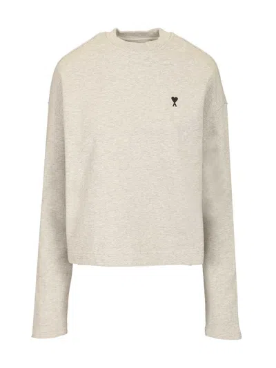Ami Alexandre Mattiussi Wool Ami De Coeur Sweater Knitwear Grey In Neutral
