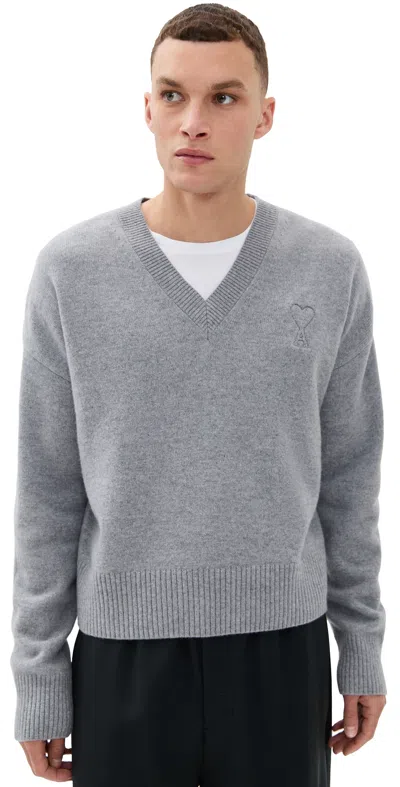 AMI ALEXANDRE MATTIUSSI WOOL AND CASHMERE KNIT SWEATER GRIS