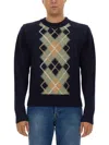 Ami Alexandre Mattiussi Blue Crewneck Sweater With Argyle Motif In Wool And Cashmere Man In Beige