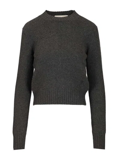 Ami Alexandre Mattiussi Black Cashmere Ami De Coeur Crewneck Sweater Grey In Gray