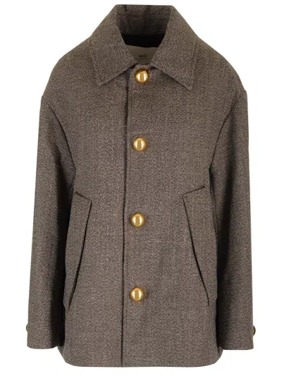 Ami Alexandre Mattiussi Wool And Cotton Caban Coats Brown