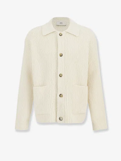 AMI ALEXANDRE MATTIUSSI WOOL AND COTTON RIBBED CARDIGAN